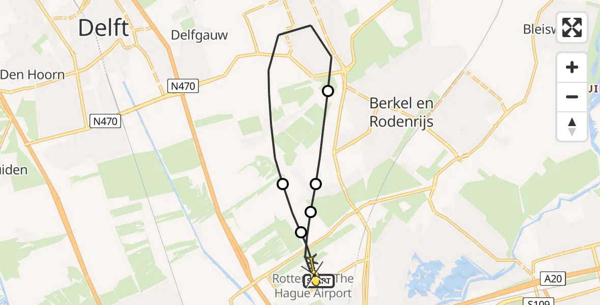 Routekaart van de vlucht: Lifeliner 2 naar Rotterdam The Hague Airport, A16 Rotterdam