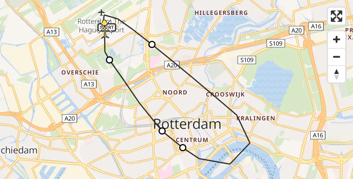 Routekaart van de vlucht: Lifeliner 2 naar Rotterdam The Hague Airport, HSL-Zuid