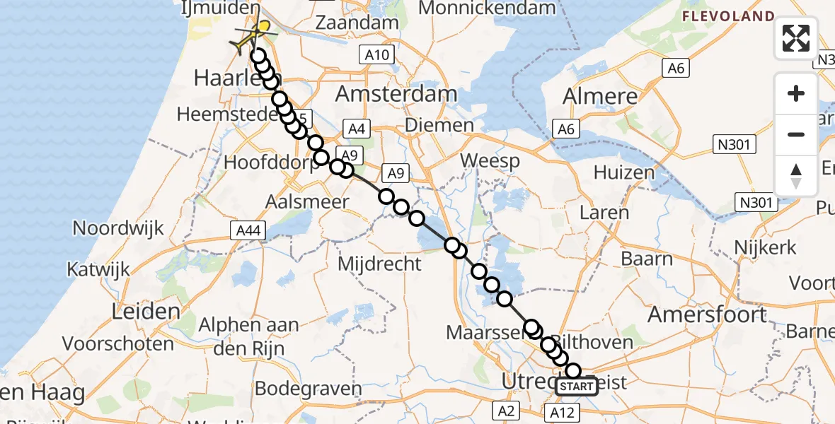 Routekaart van de vlucht: Lifeliner 1 naar Velserbroek, Tolakkerlaan