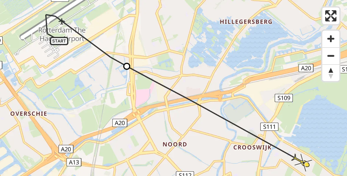 Routekaart van de vlucht: Politiehelikopter naar Rotterdam, Tinbergenlaan