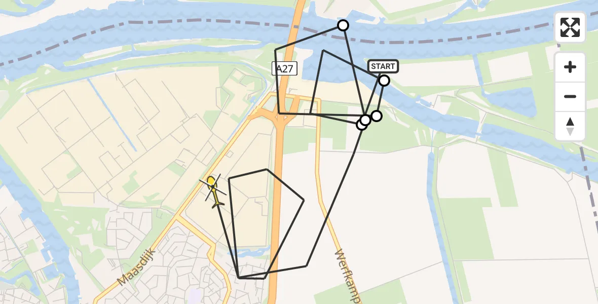 Routekaart van de vlucht: Politiehelikopter naar Raamsdonksveer, Keizersveerbrug