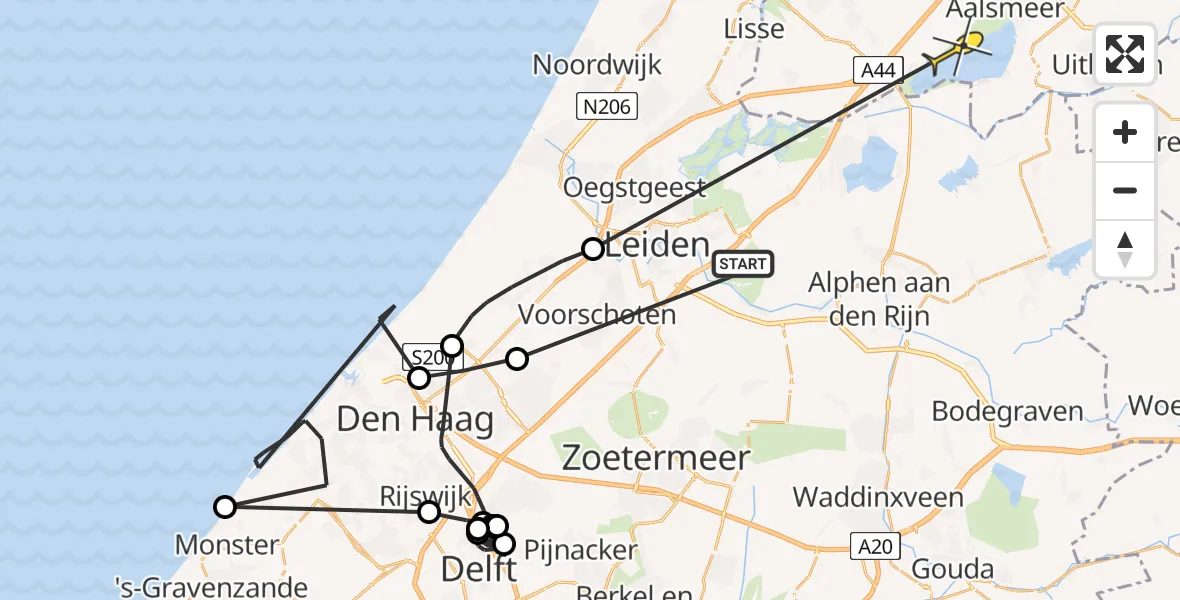 Routekaart van de vlucht: Politieheli naar Aalsmeer, Landgoed De Wilde Zee