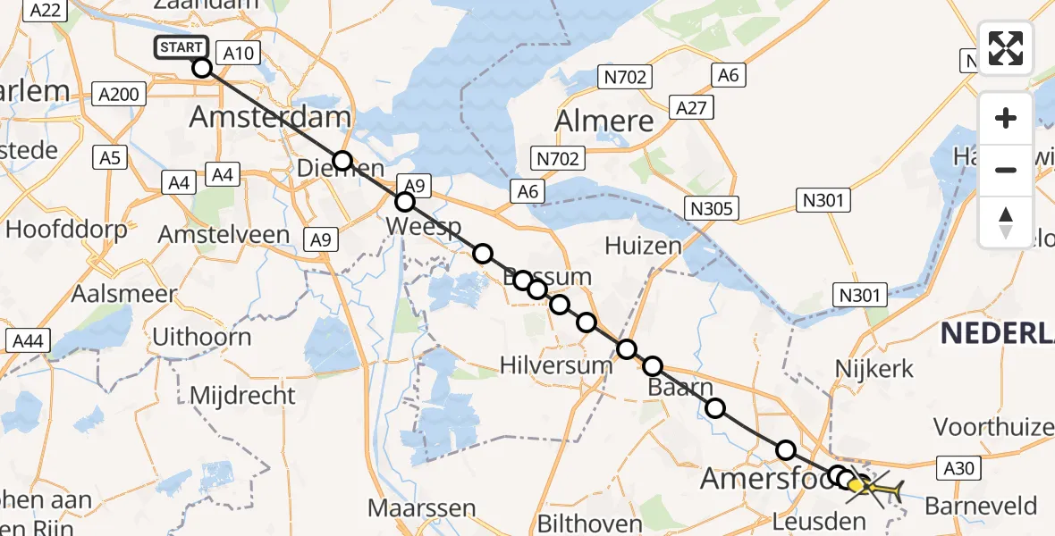 Routekaart van de vlucht: Lifeliner 1 naar Terschuur, Westhaven