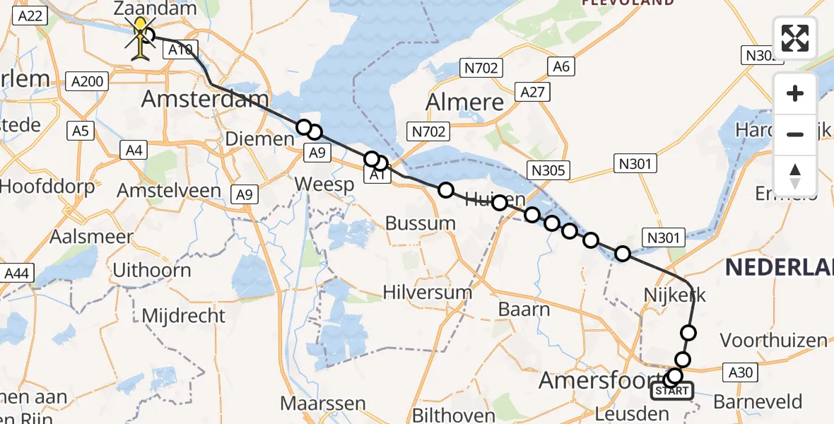 Routekaart van de vlucht: Lifeliner 1 naar Amsterdam Heliport, Ir Julius Put