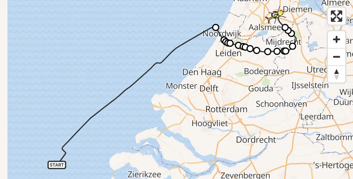 Routekaart van de vlucht: Politieheli naar Schiphol, Aalsmeer