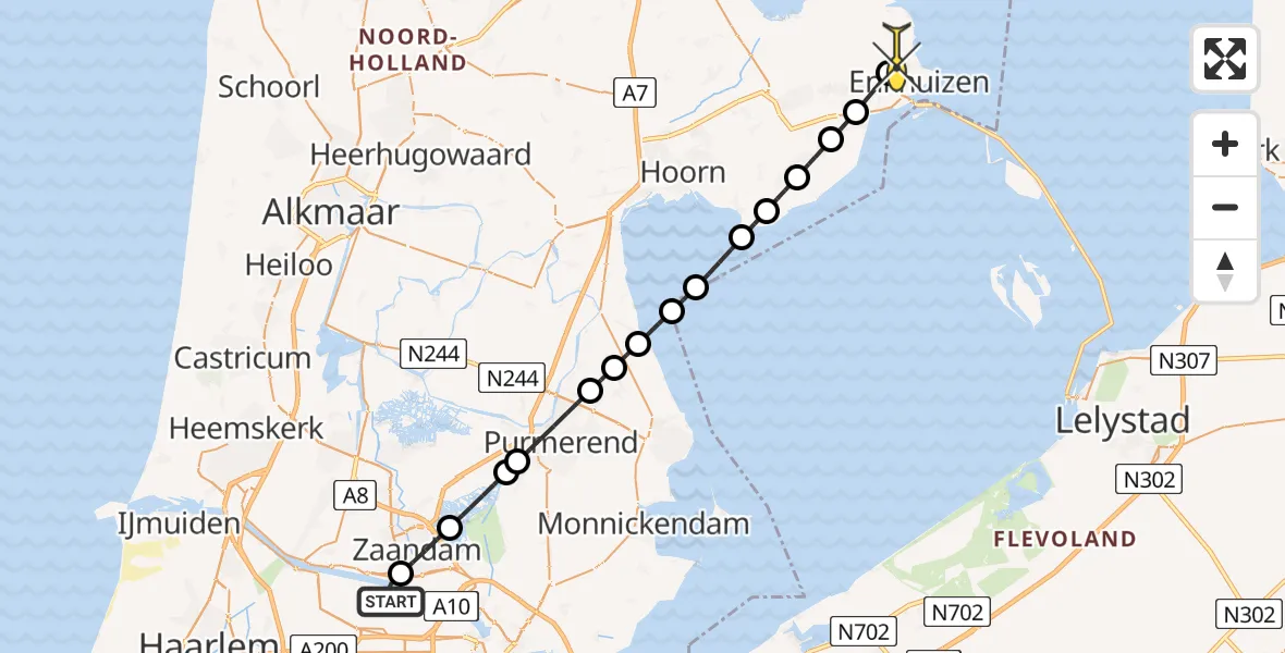 Routekaart van de vlucht: Lifeliner 1 naar Enkhuizen, Hoofdtocht