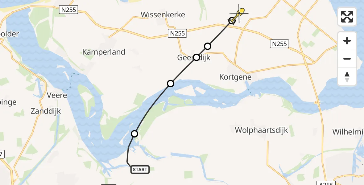 Routekaart van de vlucht: Politiehelikopter naar Colijnsplaat, De Omloop