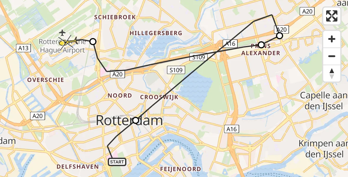 Routekaart van de vlucht: Lifeliner 2 naar Rotterdam The Hague Airport, Gouvernedwarsstraat