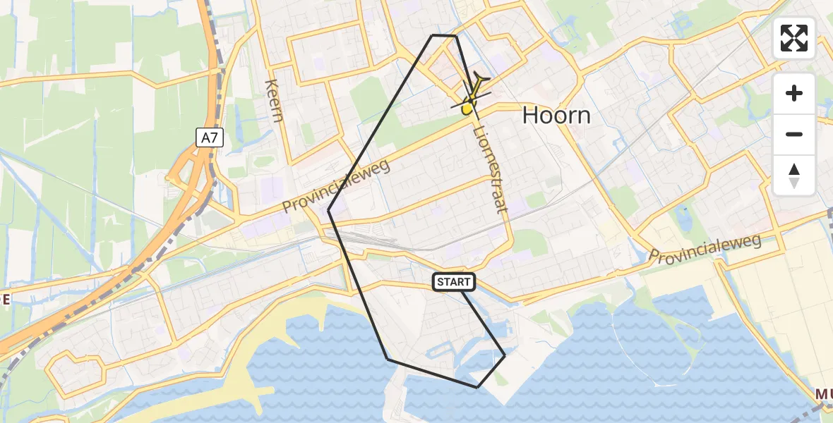 Vluchtroute Politiehelikopter van Hoorn naar Hoorn
