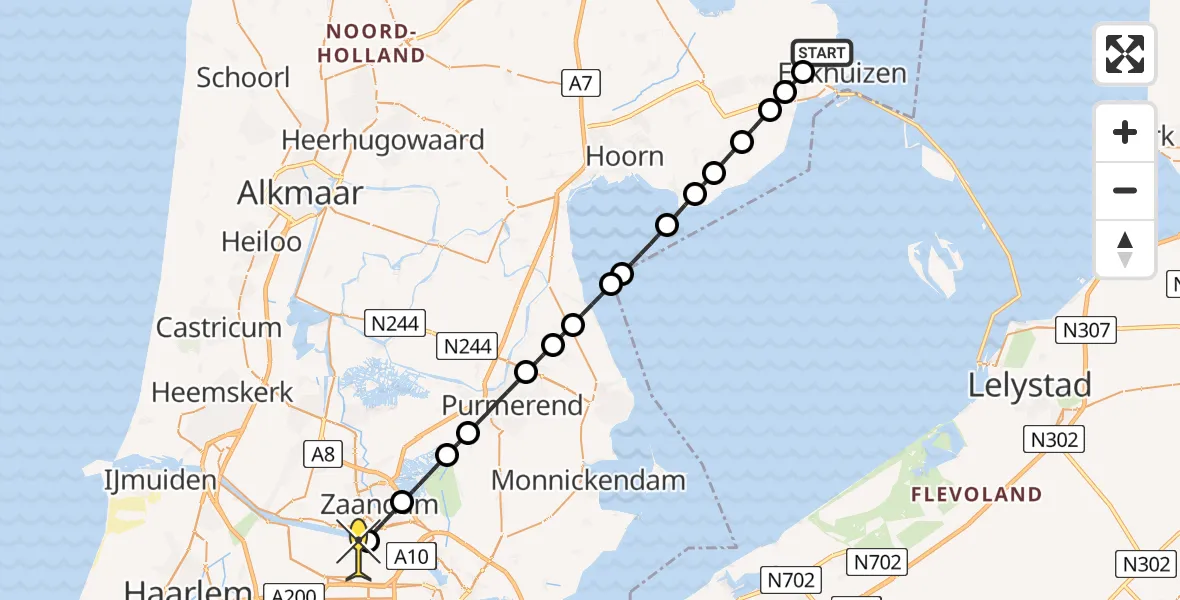 Routekaart van de vlucht: Lifeliner 1 naar Amsterdam Heliport, De Gouw