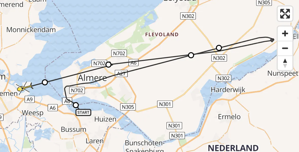 Routekaart van de vlucht: Politieheli naar Amsterdam, Meentweg