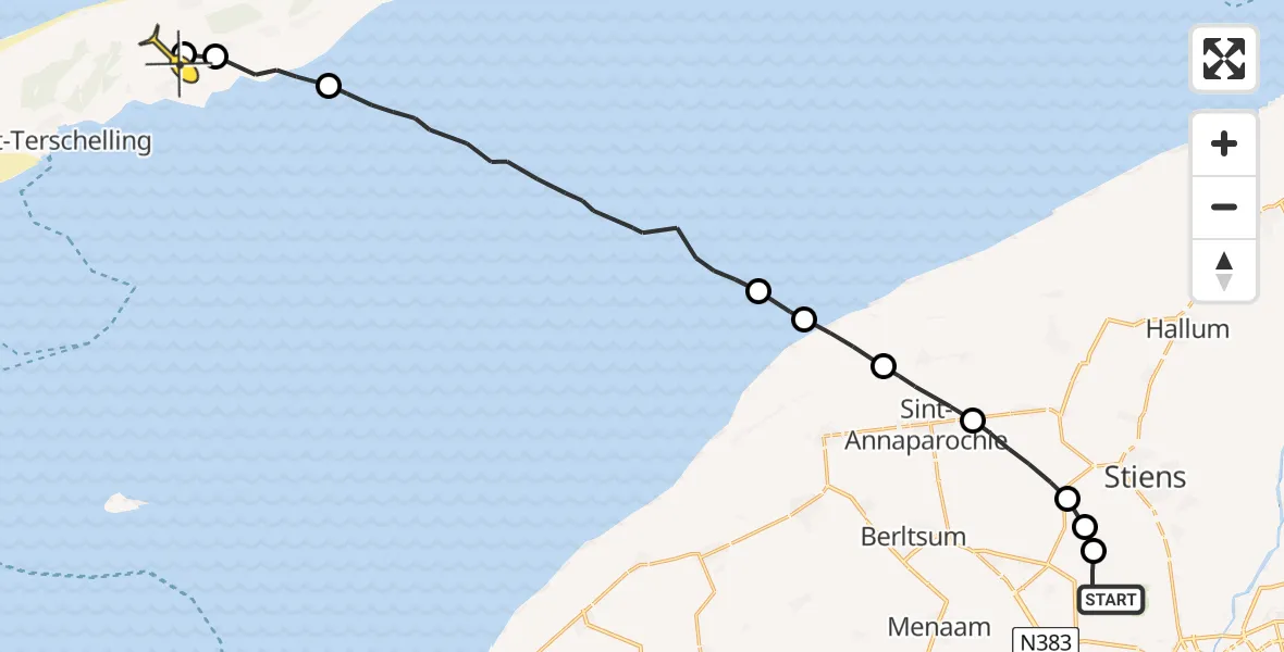 Routekaart van de vlucht: Ambulanceheli naar Midsland, Foarste Dyk
