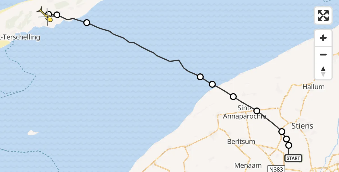 Routekaart van de vlucht: Ambulancehelikopter naar Midsland, Foarste Dyk