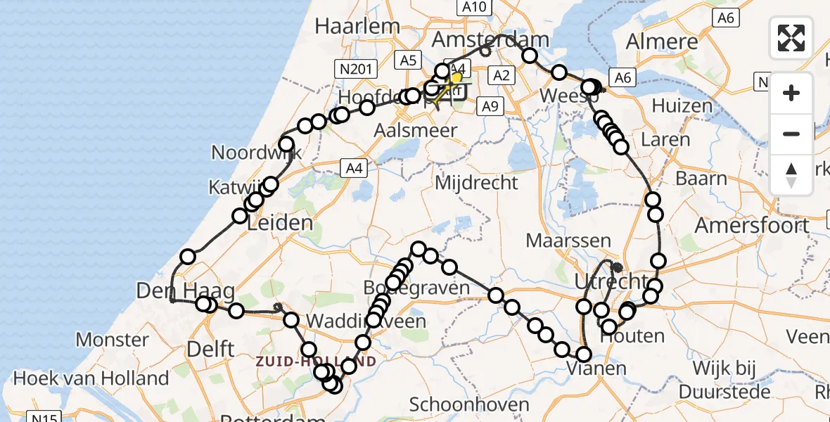 Routekaart van de vlucht: Politieheli naar Schiphol, Rijksweg A4