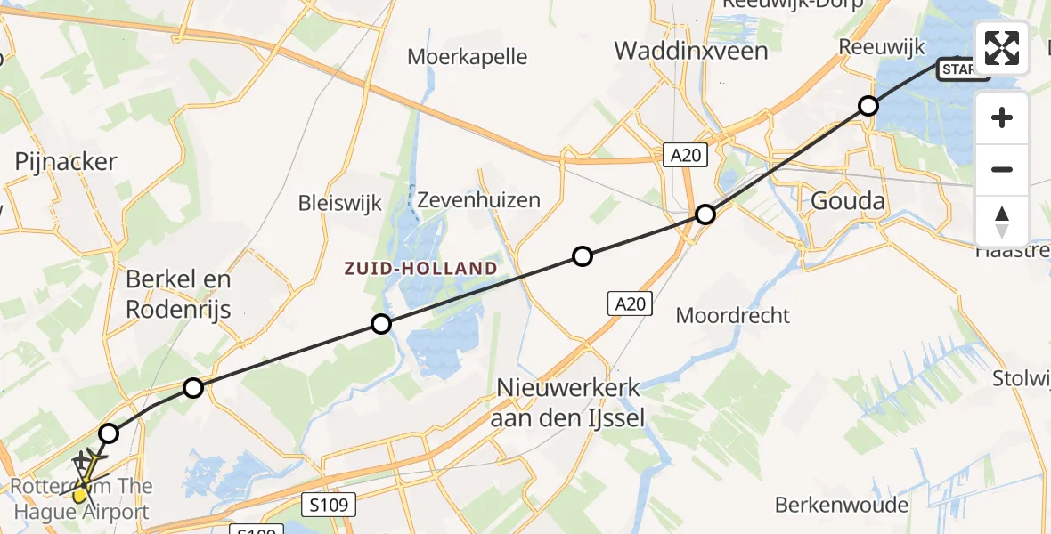 Routekaart van de vlucht: Lifeliner 2 naar Rotterdam The Hague Airport, 's-Gravenbroekseweg