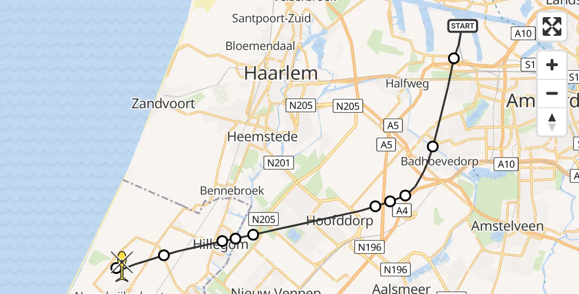 Routekaart van de vlucht: Lifeliner 1 naar Noordwijk, Pauluslaan