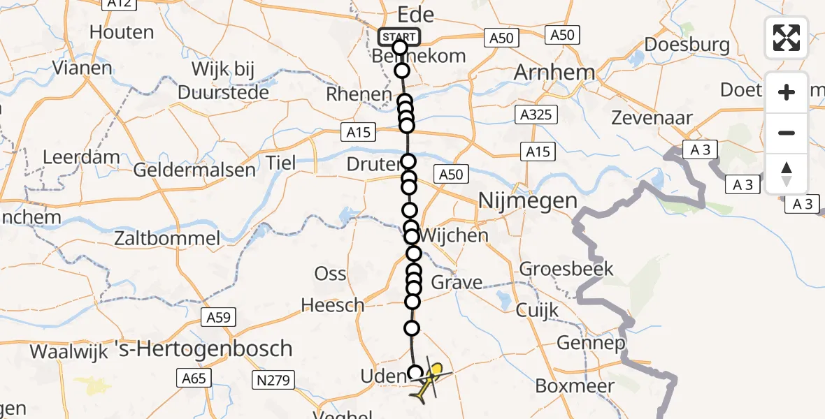 Routekaart van de vlucht: Lifeliner 3 naar Vliegbasis Volkel, Harnsesteeg