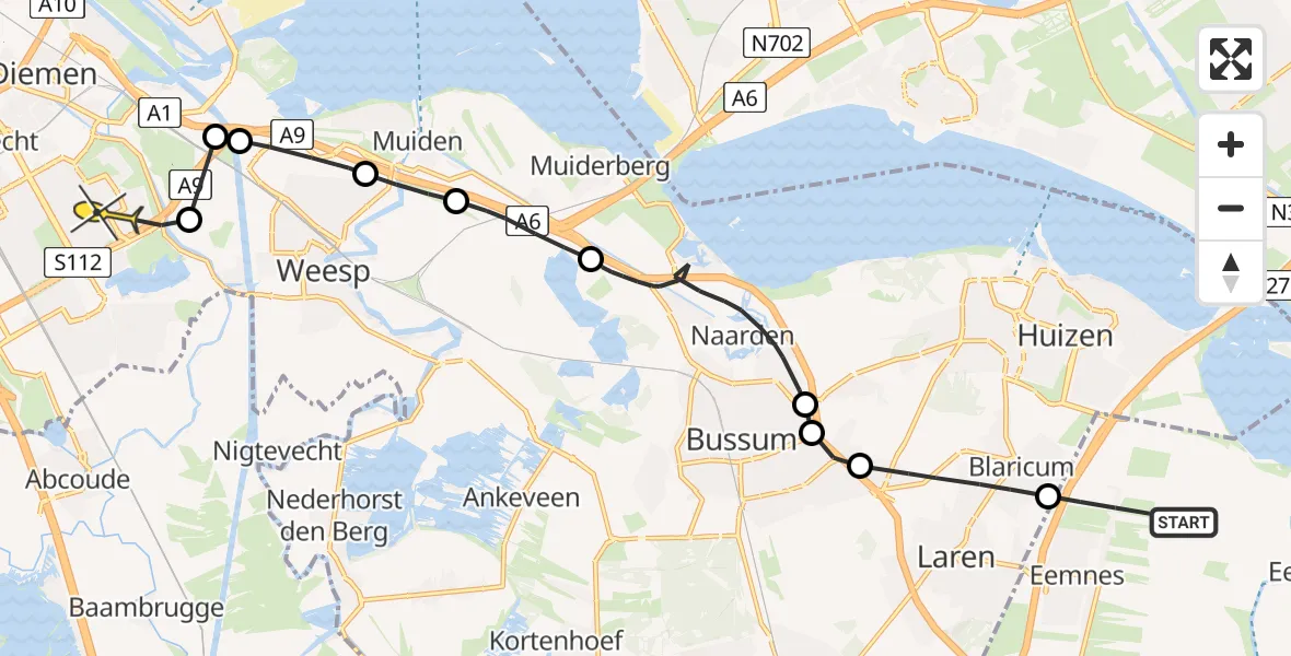 Routekaart van de vlucht: Politieheli naar Amsterdam, Meentweg