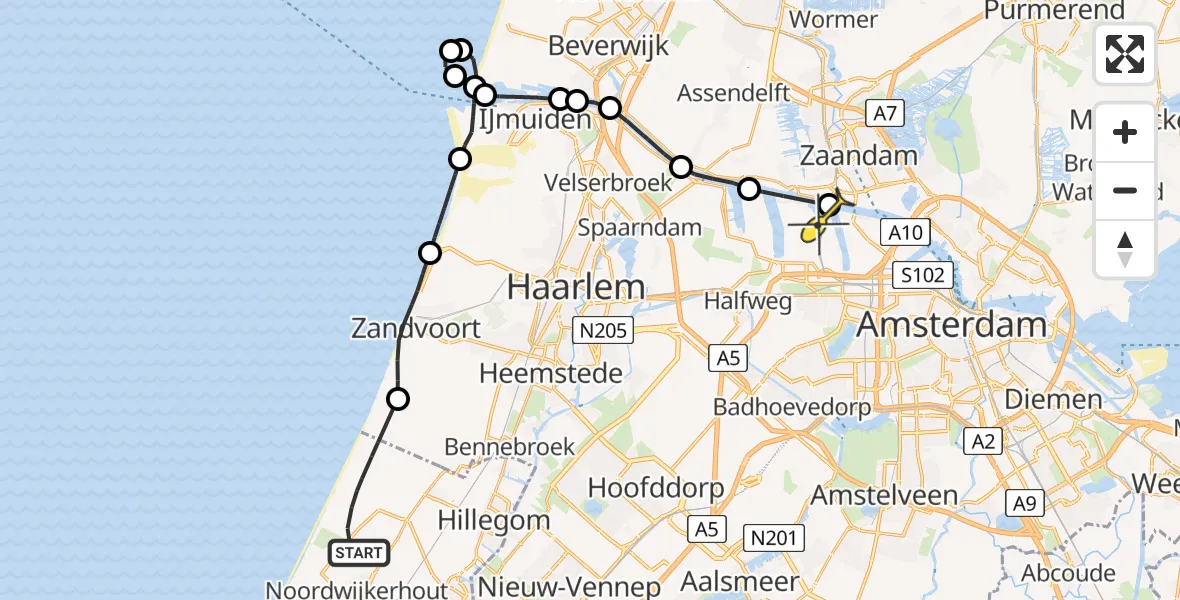 Routekaart van de vlucht: Lifeliner 1 naar Amsterdam Heliport, Fietspad Randweg