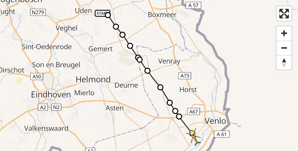 Routekaart van de vlucht: Lifeliner 3 naar Baarlo, Beukenlaan