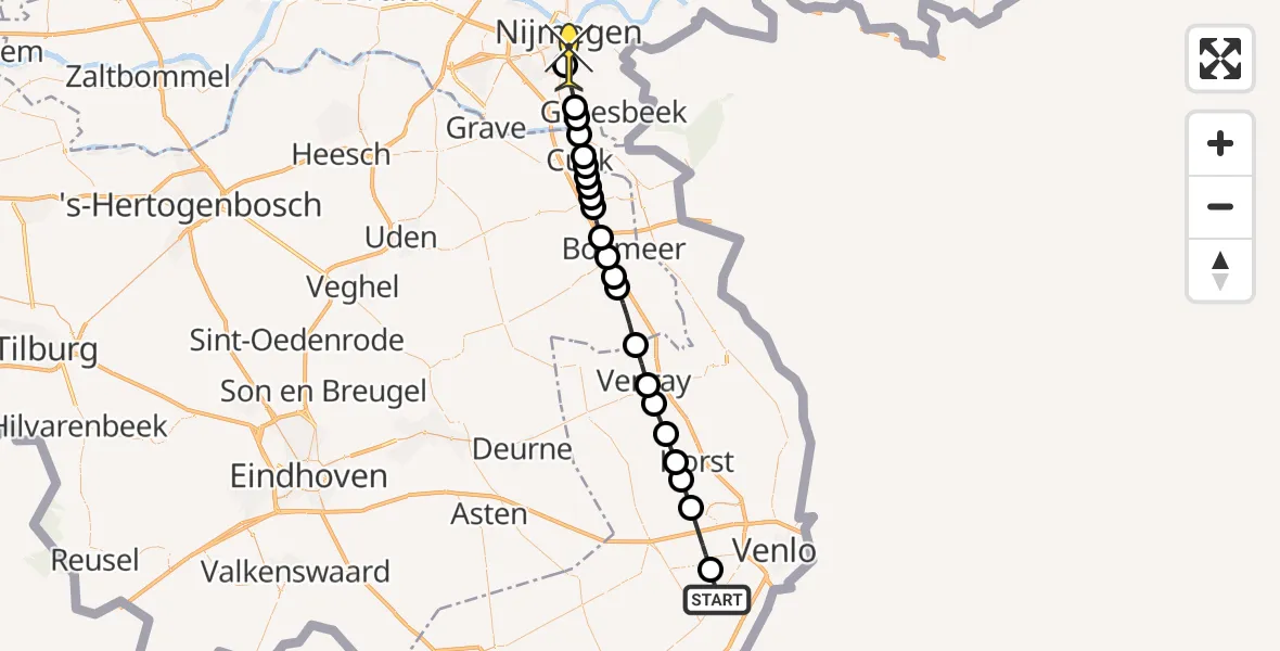 Routekaart van de vlucht: Lifeliner 3 naar Radboud Universitair Medisch Centrum, Zoterbeek