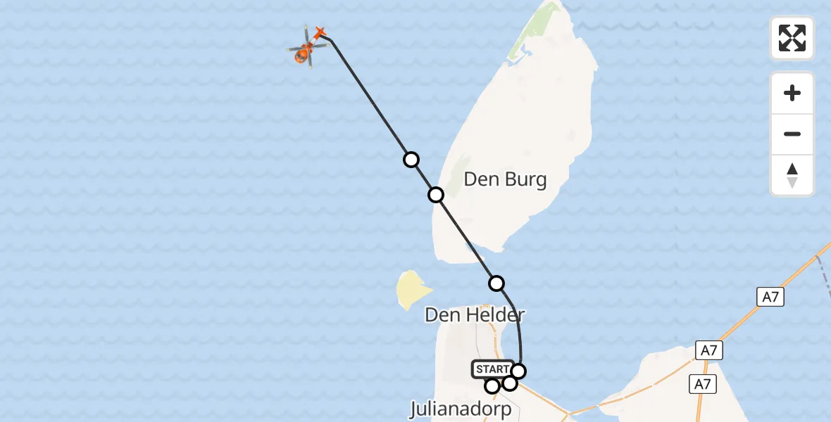 Vluchtroute Kustwachthelikopter Vliegveld De Kooy - , 04 maart 2025, 17:22