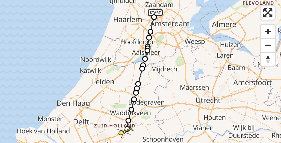 Routekaart van de vlucht: Lifeliner 1 naar Nieuwerkerk aan den IJssel, Nieuw-Zeelandweg