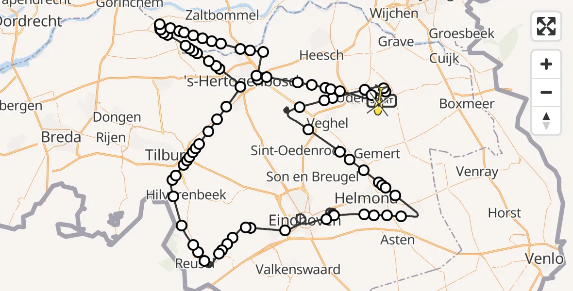 Routekaart van de vlucht: Politieheli naar Vliegbasis Volkel, Zeelandsedijk