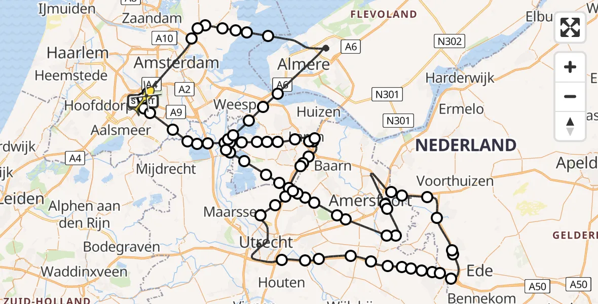 Routekaart van de vlucht: Politieheli naar Schiphol, Amsterdam-Bataviaweg