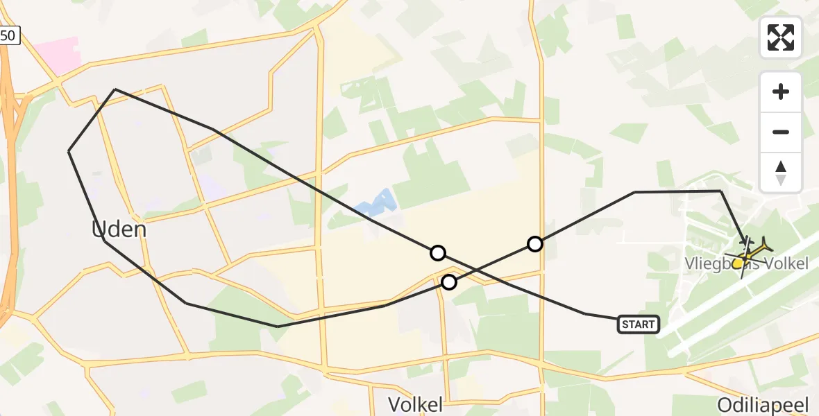 Routekaart van de vlucht: Lifeliner 3 naar Vliegbasis Volkel, Kromstraat