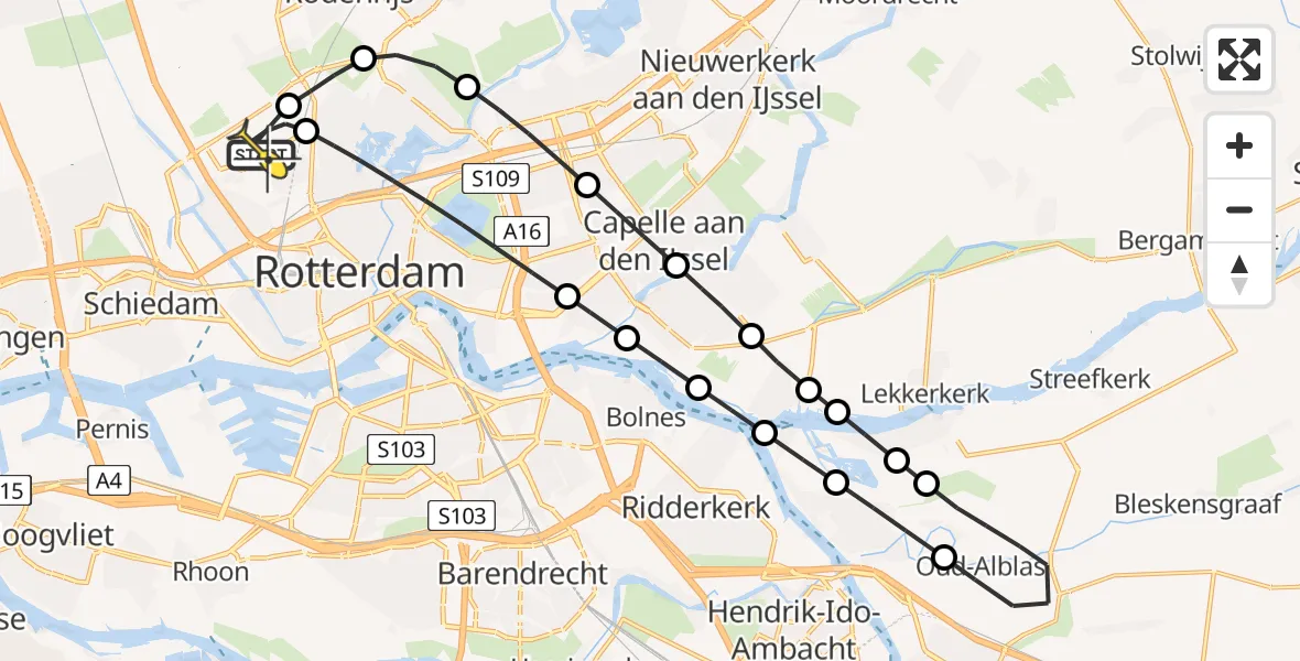 Routekaart van de vlucht: Lifeliner 2 naar Rotterdam The Hague Airport, Bovendijk