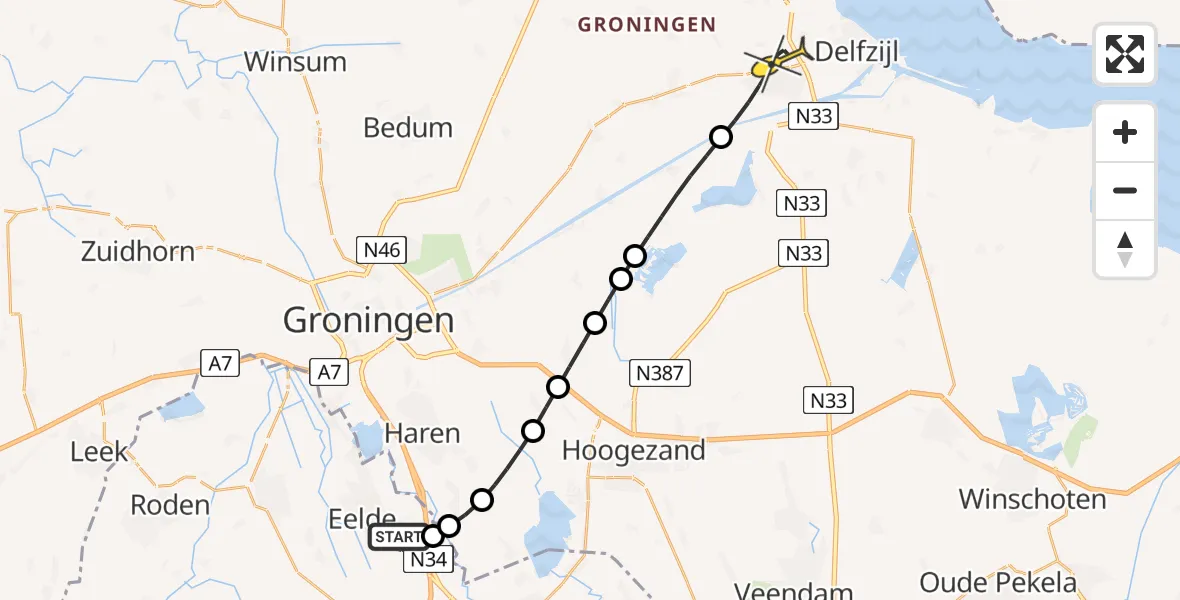 Routekaart van de vlucht: Lifeliner 4 naar Appingedam, Vissersweg