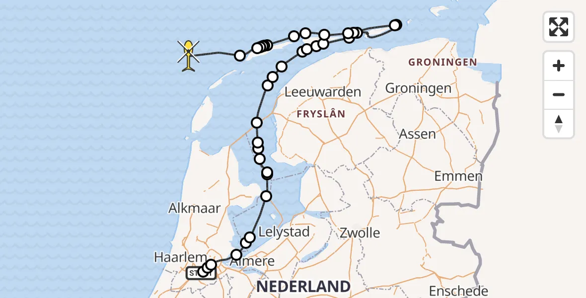 Vluchtroute Politiehelikopter van Schiphol naar 