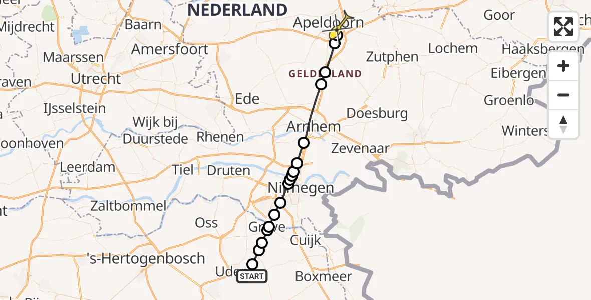 Routekaart van de vlucht: Lifeliner 3 naar Apeldoorn, Zeelandsedijk