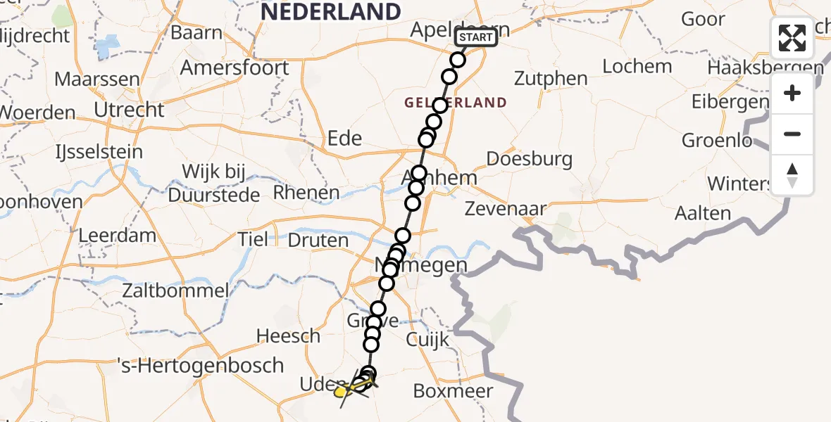 Routekaart van de vlucht: Lifeliner 3 naar Vliegbasis Volkel, Waleweingaarde