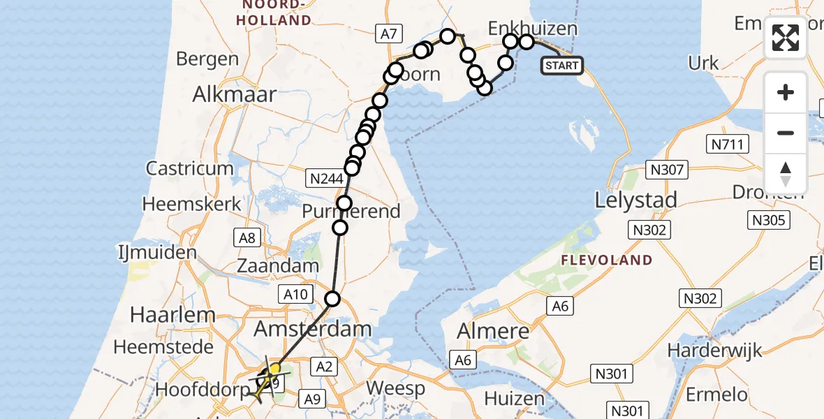 Routekaart van de vlucht: Politieheli naar Schiphol, Markerwaarddijk