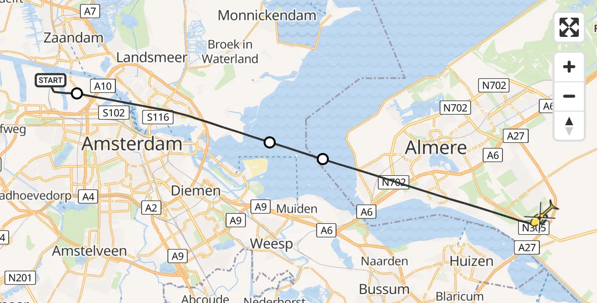 Routekaart van de vlucht: Lifeliner 1 naar Almere, Westhaven