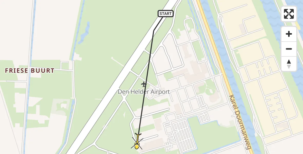 Vluchtroute Kustwachthelikopter van Vliegveld De Kooy naar Vliegveld De Kooy