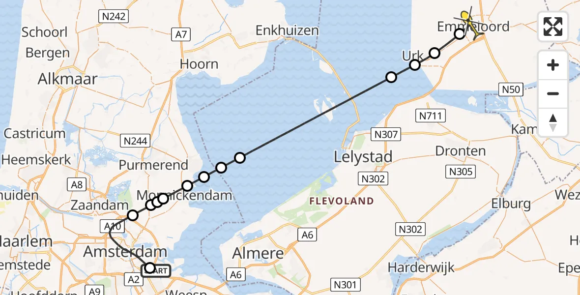 Routekaart van de vlucht: Lifeliner 1 naar Emmeloord, Voorlandpad