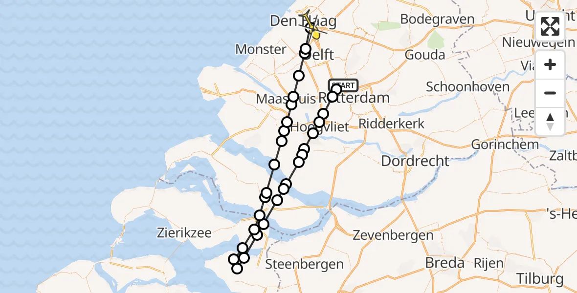 Routekaart van de vlucht: Lifeliner 2 naar Den Haag, Plassingel