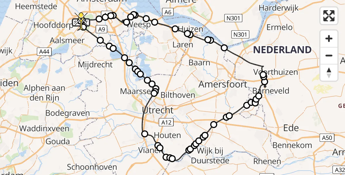 Vluchtroute Politiehelikopter van Schiphol naar Schiphol