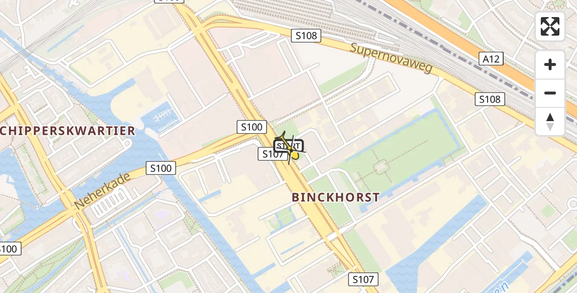 Routekaart van de vlucht: Lifeliner 2 naar Den Haag, Binckhorstlaan