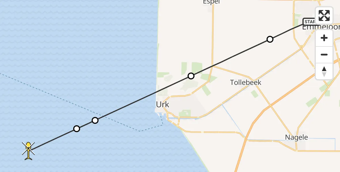 Routekaart van de vlucht: Lifeliner 1 naar Lelystad, Pilotenweg