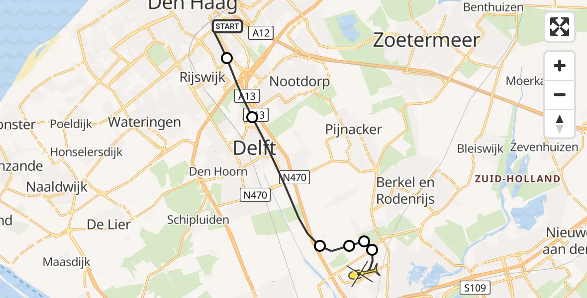 Routekaart van de vlucht: Lifeliner 2 naar Rotterdam The Hague Airport, Drebbelstraat