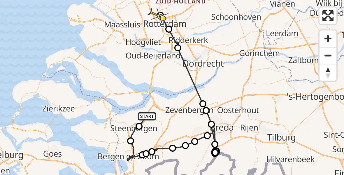 Routekaart van de vlucht: Politieheli naar Rotterdam The Hague Airport, Afgeslechtedijk