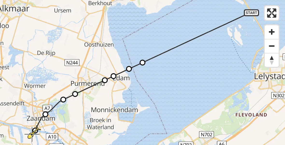 Routekaart van de vlucht: Lifeliner 1 naar Amsterdam Heliport, Capriweg