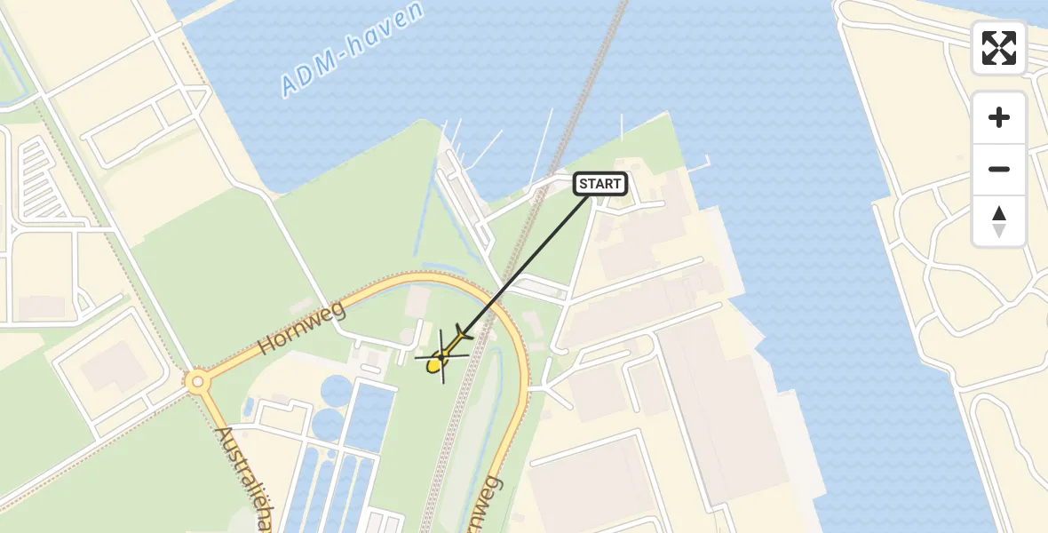 Vluchtroute Traumahelikopter van Amsterdam Heliport naar Amsterdam Heliport