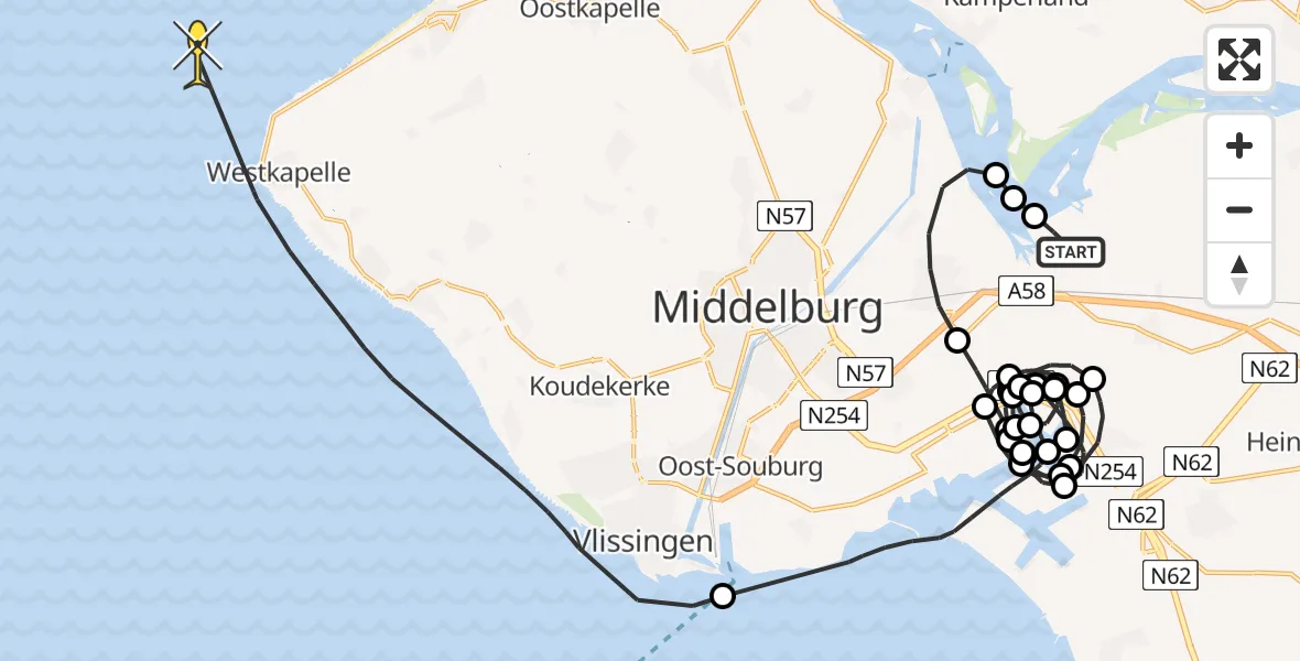 Routekaart van de vlucht: Politiehelikopter naar Vlissingen, Lamsoor