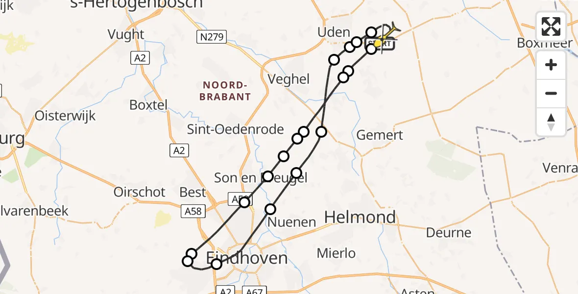 Routekaart van de vlucht: Lifeliner 3 naar Vliegbasis Volkel, Zeelandsedijk
