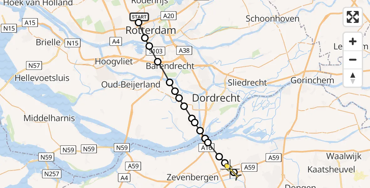 Routekaart van de vlucht: Lifeliner 2 naar Terheijden, Welschapstraat